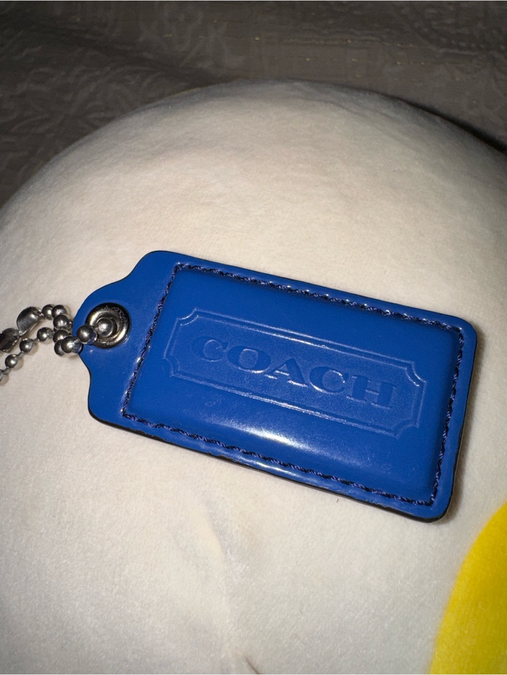Coach Navy Leather Key Tag with Embossed Logo